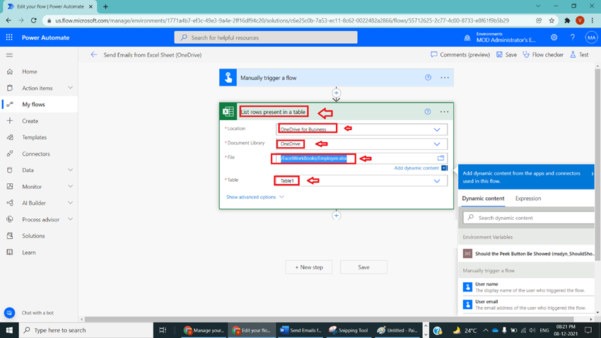 Send Emails from Excel Sheet (OneDrive) in Power Automate